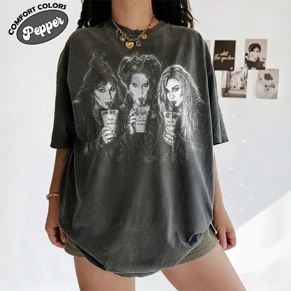 Vintage Hocus Pocus Iced Coffee Shirt, Halloween Lover Tee, Horror Movie Sanderson Sisters, Retro Halloween Graphic T-Shirt