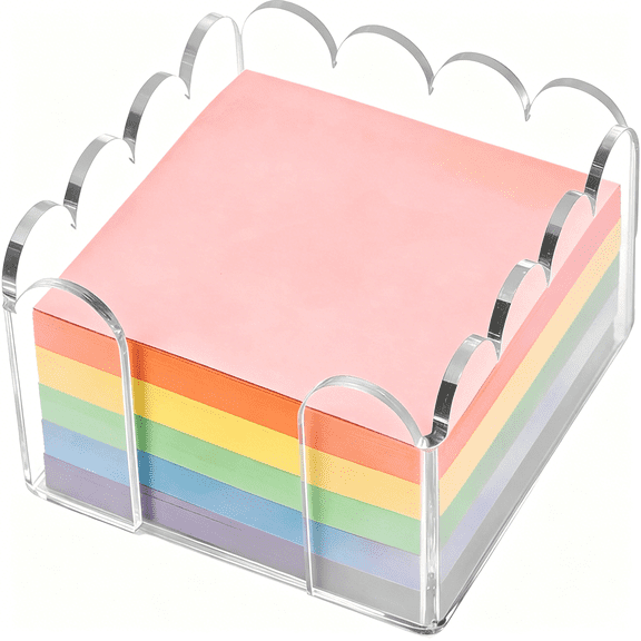 CCOCC 3X3" Scalloped Acrylic Sticky Note Holder, Clear Cute Post It Note Dispenser, Notepad Holder with Wave Design, Thick Acrylic Desk Organizer for Office, Home, Dorm, Classroom