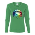 thumbnail image 2 of Wild Bobby, Colorful Neon Rainbow Biting Lips, Pop Culture, Women Graphic Long Sleeve Tee, Kelly, 2XL, 2 of 3