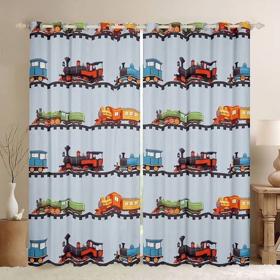 Castle Fairy Cartoon Vintage Train Black Out Curtains for Kids, Colorful Locomotive Curtains Pack of 2 (42x63 Each) for Bedroom, Blue Red Green