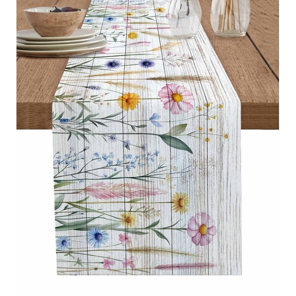 Ldtrchee Spring Floral Table Runner 70 Inches, Vintage Summer Wild Flower Botanical Bed Runner Dresser Scarves Tabletop for Indoor Outdoor Parties/Ceremony/Banquet, 13" x 70"