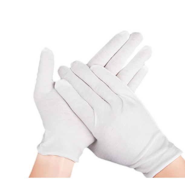 12 pares de guantes de algodón blanco para secar las manos, guantes de trabajo suaves y elásticos, para monedas, joyas, plata, guantes de inspección