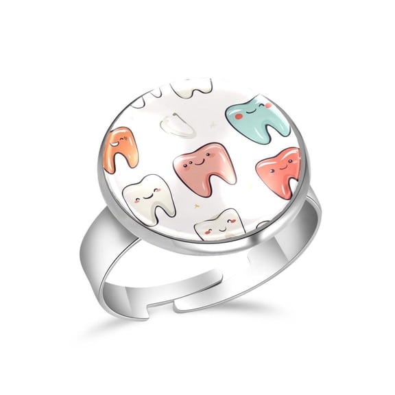 PhooArto Teeth Patterns Stainless Steel Rings for Women, Open Adjustable Ring Promise Ring Jewelry Gifts