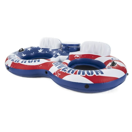 Intex Inflatable American Flag Double Tube Pool Float with Built In Cooler  