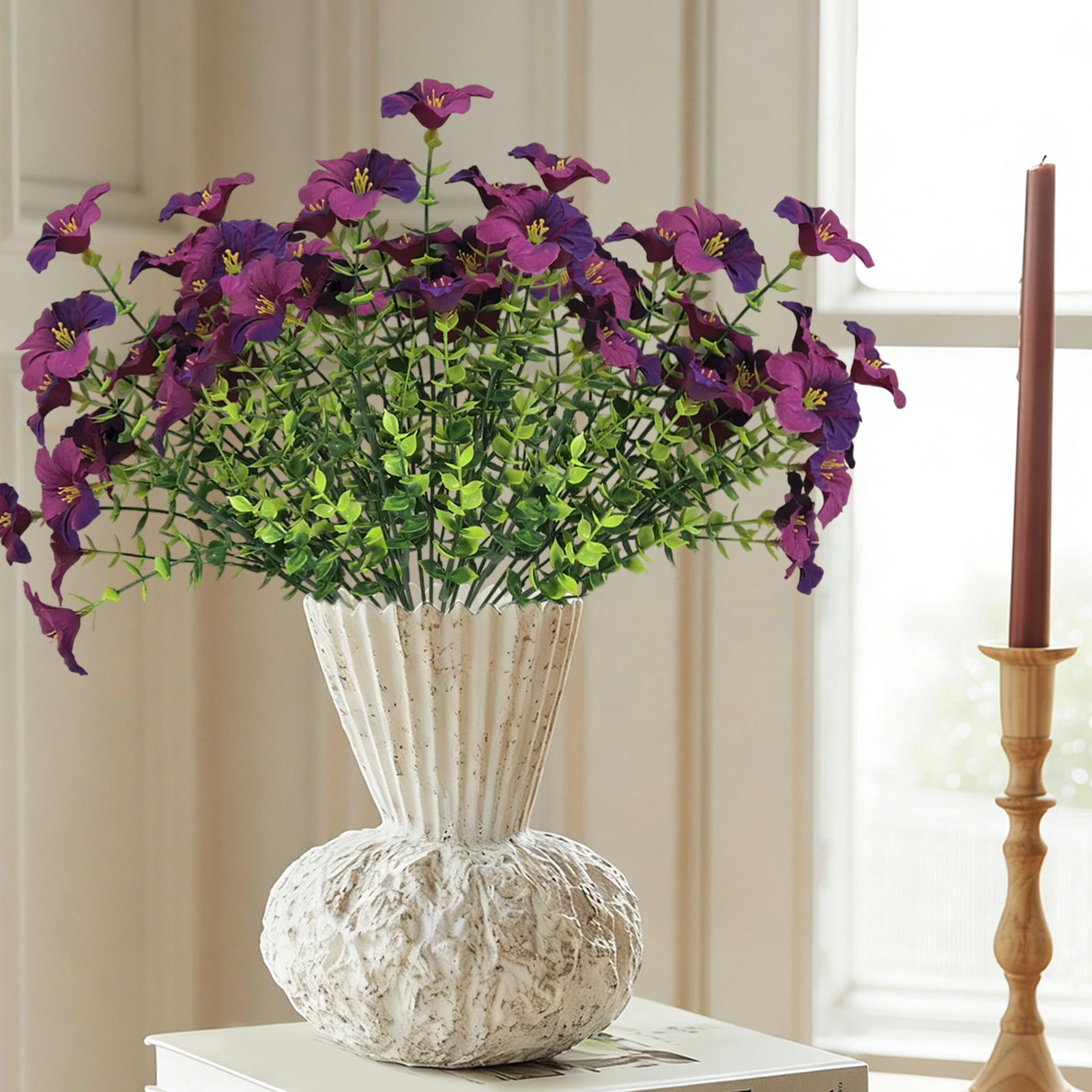 Cififendec Simulation Flowers Plastic Flowers Fake Silk Colorful Flower Bouquet Outdoor Autumn Decoration Realistic UV Outside Faux Plants for Garden Porch Home(Purple)