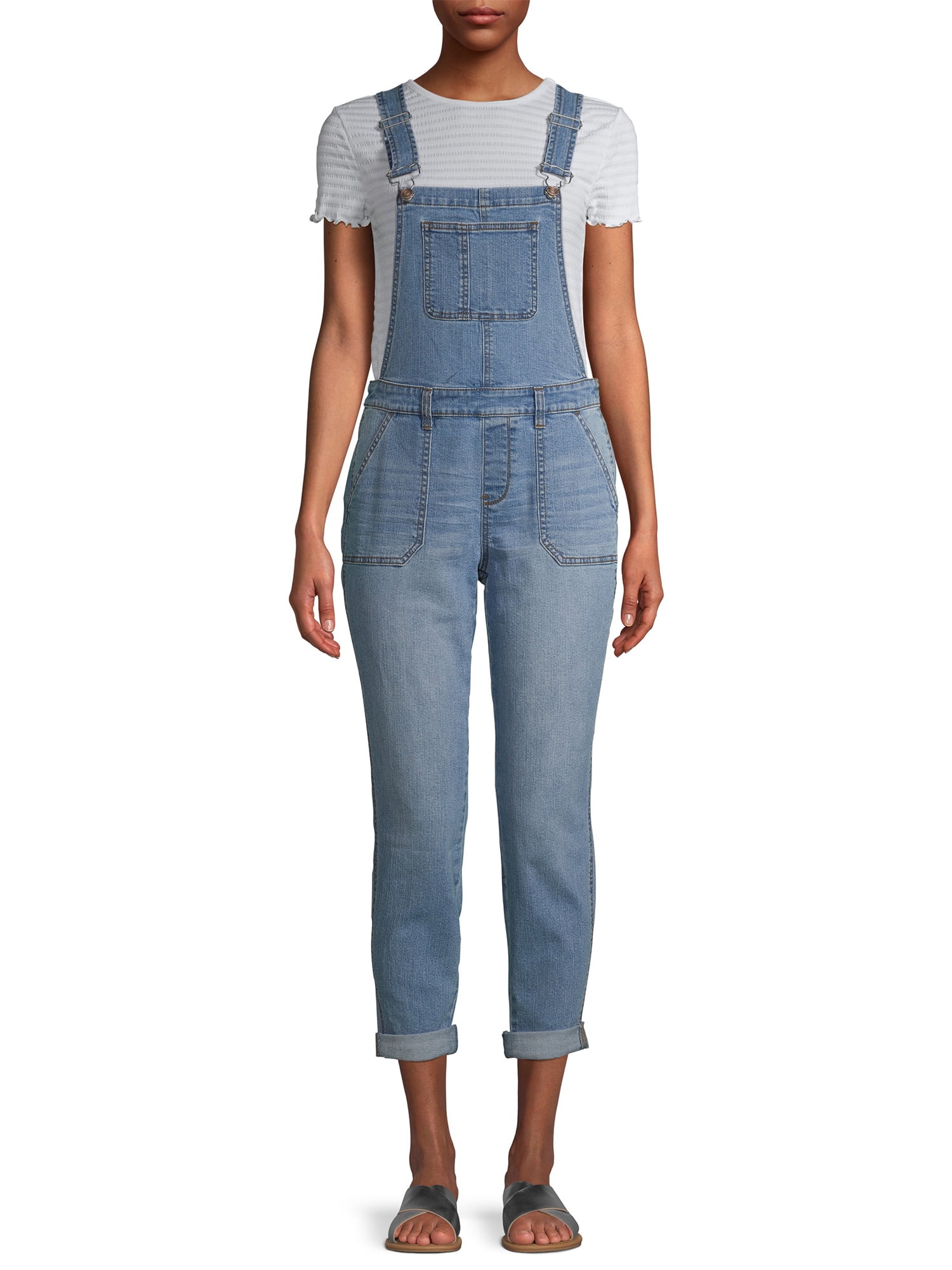 No Boundaries No Boundaries Juniors Skinny Overalls with Pork Chop