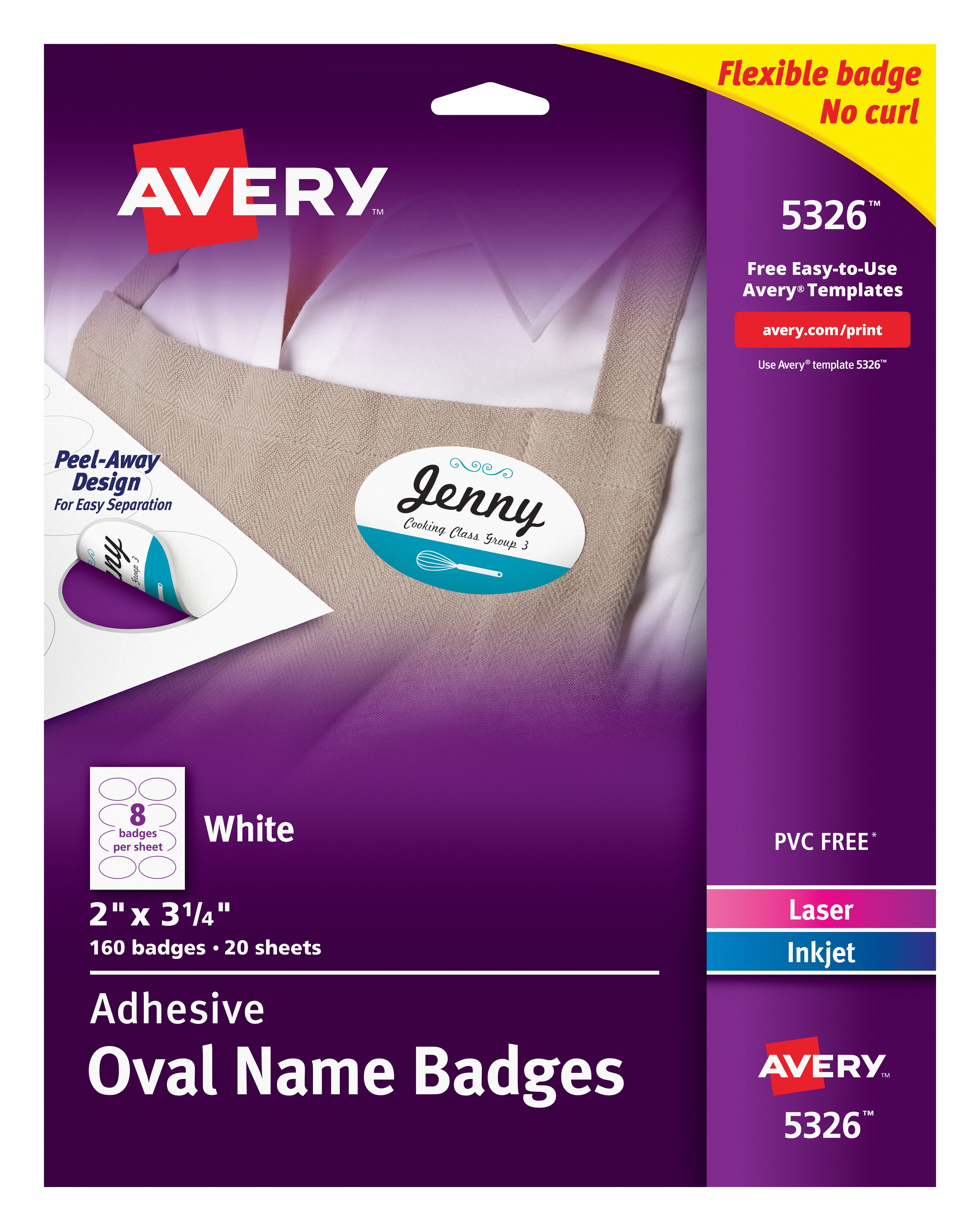 Avery Adhesive Oval Name Badges 2 X 3 1 4 160 Badges 5326
