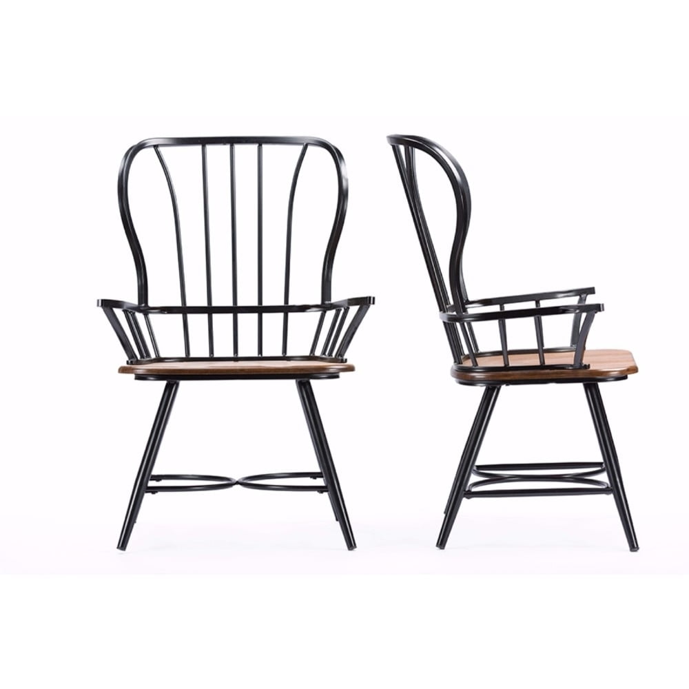 Baxton Studio Longford "DarkWalnut" Wood and Black Metal Dining Arm Chair (Set of 2)