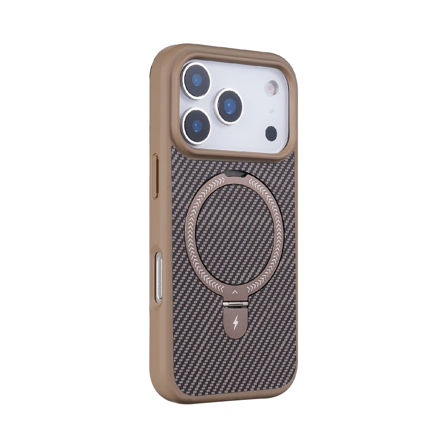 Carbon Texture MagSafe Case with Stand for iPhone 17 Pro Max - Gold