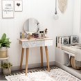 thumbnail image 2 of HOMCOM Vanity Table with Round Mirror Height Adjustable and One Drawer Makeup Organizer Dressing Table for Girls Bedroom Use, Oak, 2 of 9