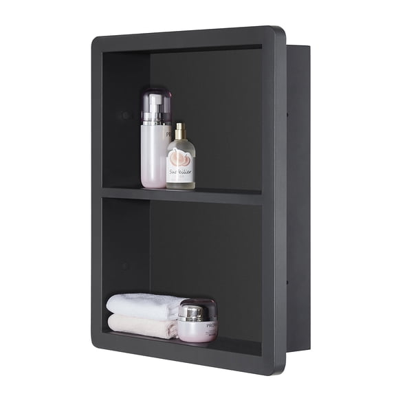 Shower Niche 14x18, Recessed Medicine Cabinet Without Mirror, 304 Stainless Steel Bathroom Storage Cabinet with Shelf, Waterproof Wall Niche for Bathroom in Matte Black