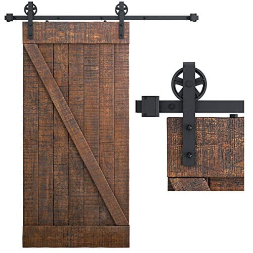Smartstandard 6 Feet Heavy Duty Sliding Barn Door Hardware Kit Black Smoothly And Quietly Simple Easy To Install Fit 36 Wide Panel Industrial Bigwheel Hangers Com Sliding Barn Door Hardware Kit, 6 Foot Wide Sliding Barn Door