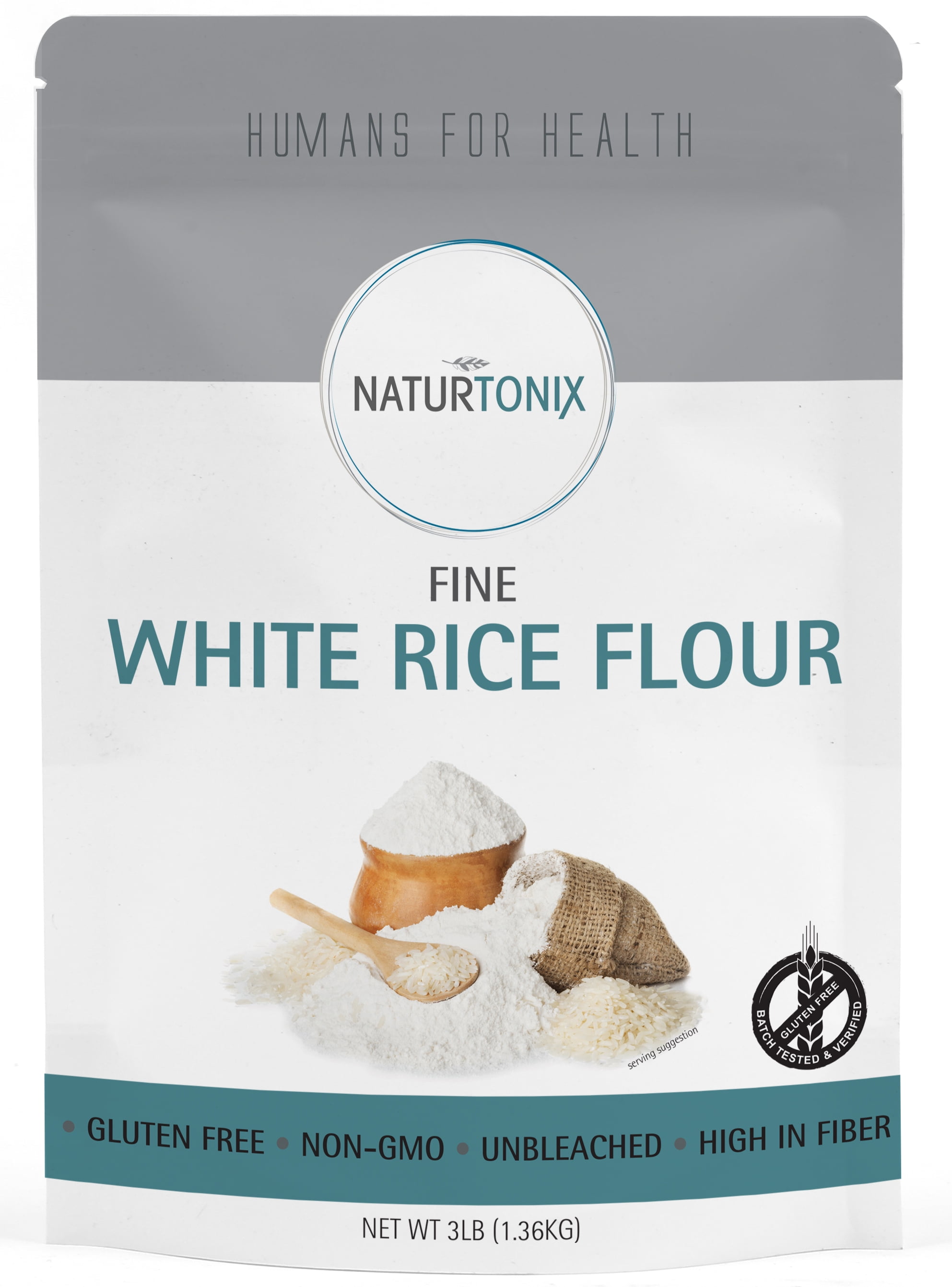 Naturtonix White Rice Flour 3 lb Resealable Pack Gluten Free Non GMO