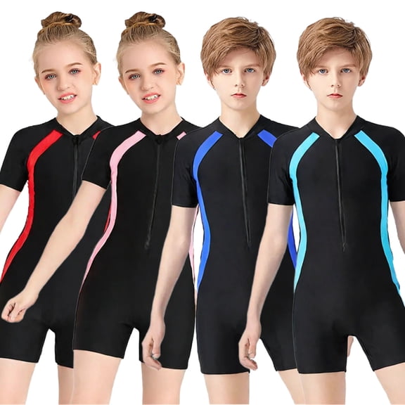 RTKFRFLM Kids One Piece Swimsuit Professional Athletic Training Surfing Suit Diving Suit for Boys Girls Summer Pool Beach Vacation Quick Dry Swimwear Pink 12-16 Years