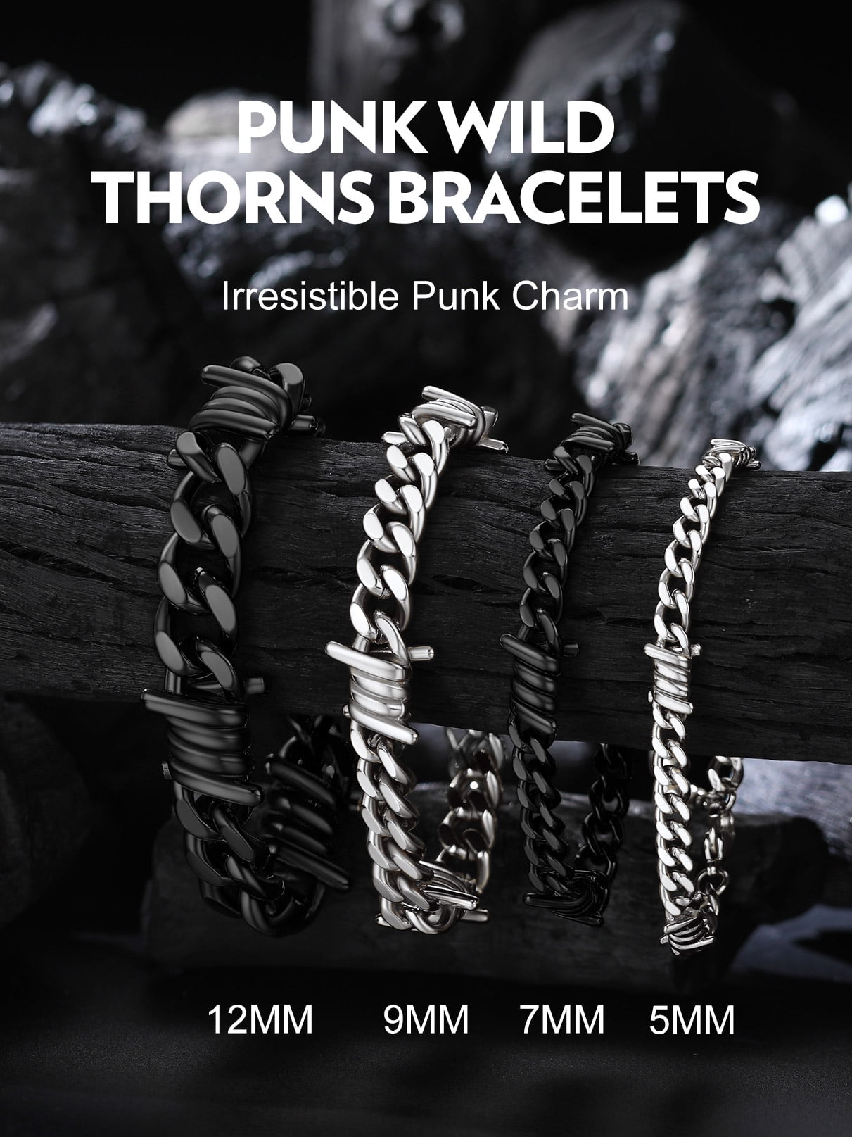 Bandmax 7MM Thorns Cuban Link Chain Bracelet for Men Dad Son Father's Day Graduation Gift Stainless Steel Curb Chain Bracelet for Women Punk Jewelry