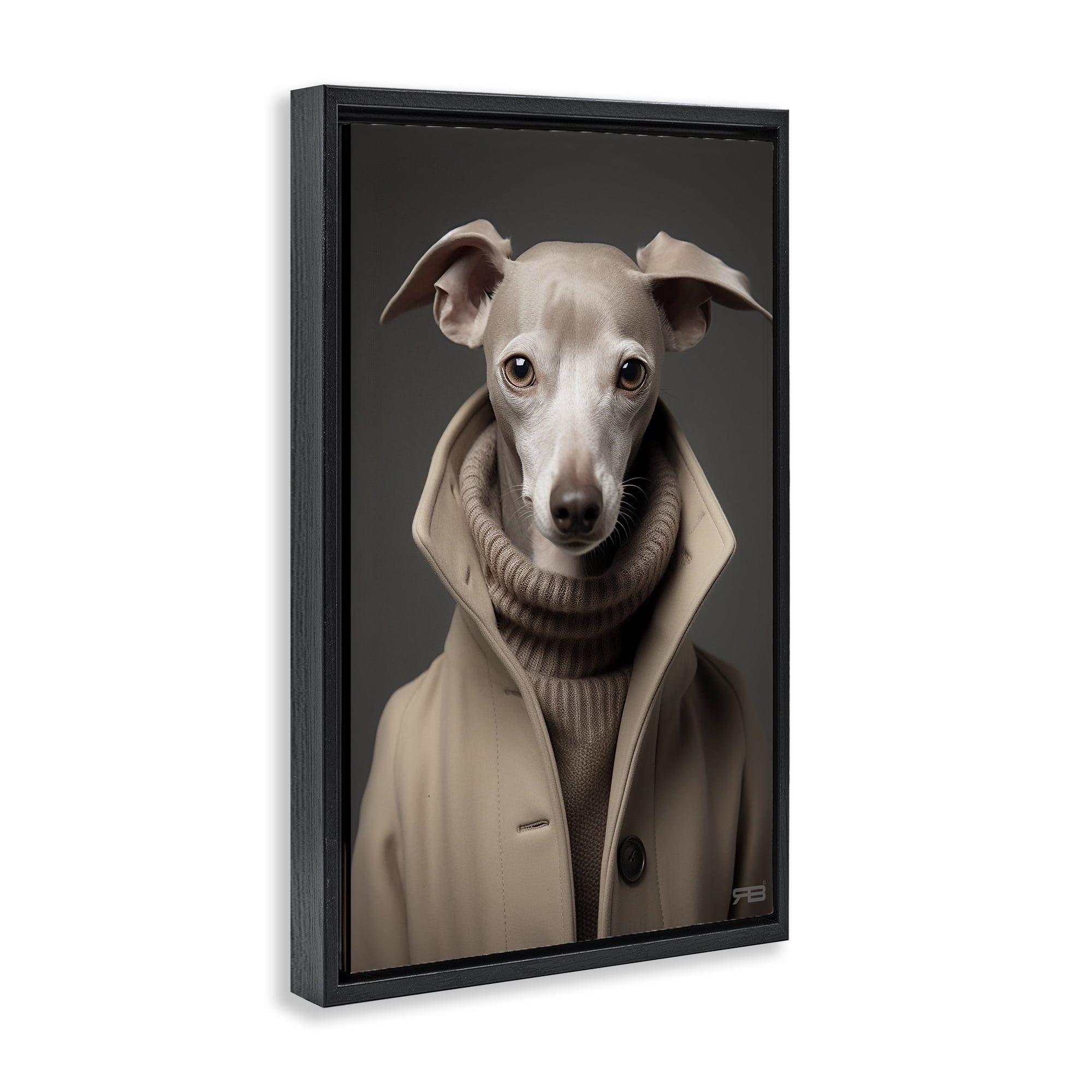 Stupell Industries Chic Fashion Greyhound Animals & Insects Painting Black Floater Framed Canvas Art Print Wall Art, 21 x 31