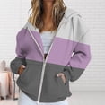 thumbnail image 2 of BODOAO Women's Full Zip Up Hoodie Fall Jacket Oversized Sweatshirt Zipper Long Sleeve Tops Color Block Long Sleeve Hooded Sweatshirts with Pockets Jacket Coat for Women Purple L, 2 of 4