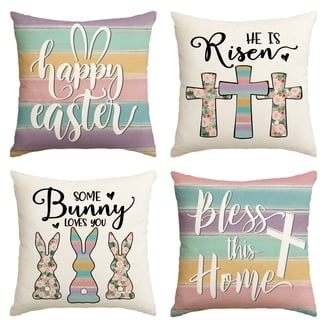 GAGEC Easter Bunny Pillow Cover 16x16 Inch – Pink, Cotton Linen, Seasonal Decorative Throw Pillowcase (Insert Not Included)