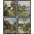 thumbnail image 2 of PixonSign Framed Wall Art Charming European Cottage Scenes Prints, Set of 4 Rustic Village Landscape Paintings, Minimalism Wall Décor, Adhesive Canvas Poster for Home Decor - 8"x10" Black, 2 of 5