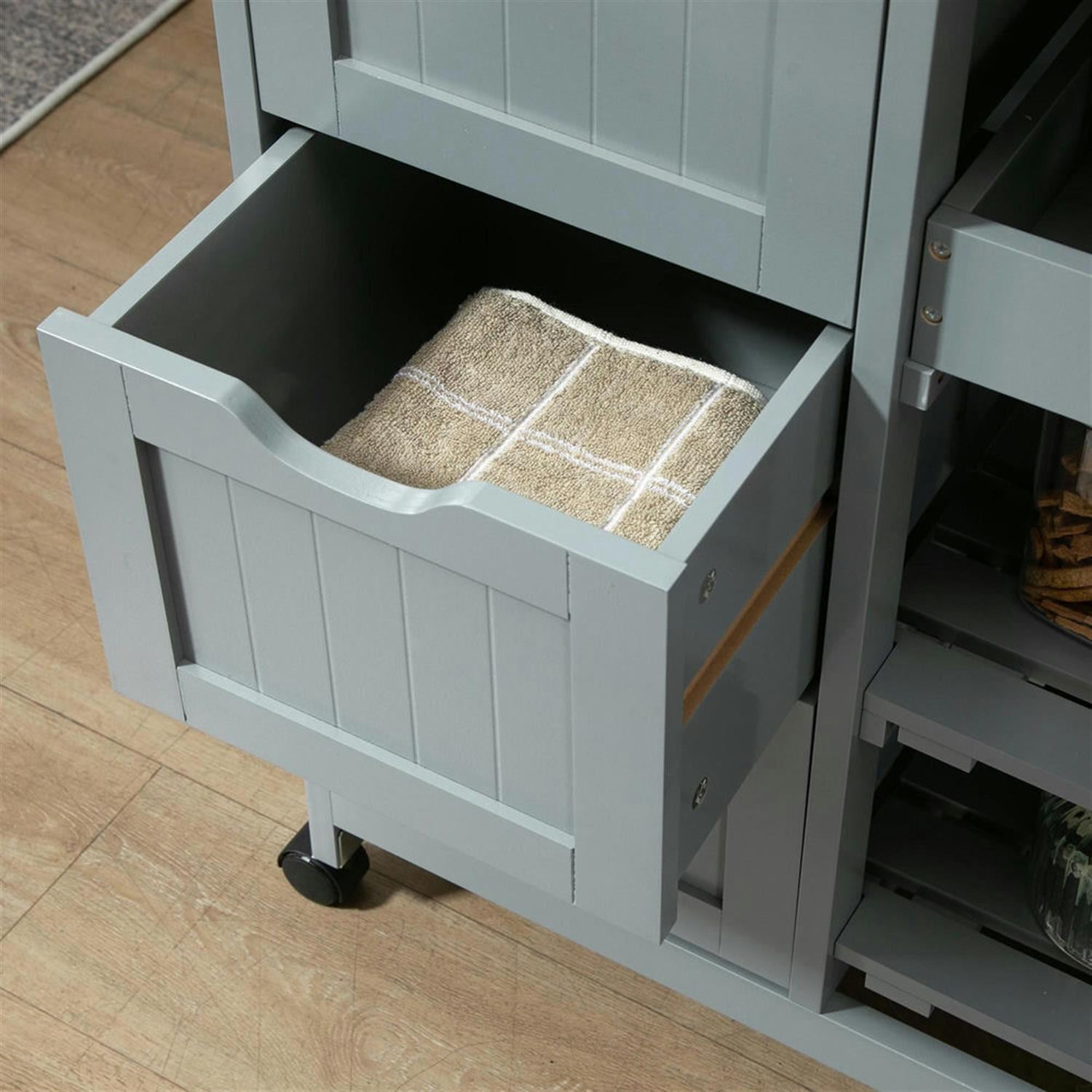 Demi Bonn 33" Kitchen Island Cart on Wheels with Storage, Rolling Dining Room Serving Utility Carts Mobile Movable with Wood Top and Drawer, Gray