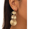 thumbnail image 3 of Clip on 3 1/4" long gold textured circle and hoop dangle earrings, 3 of 4
