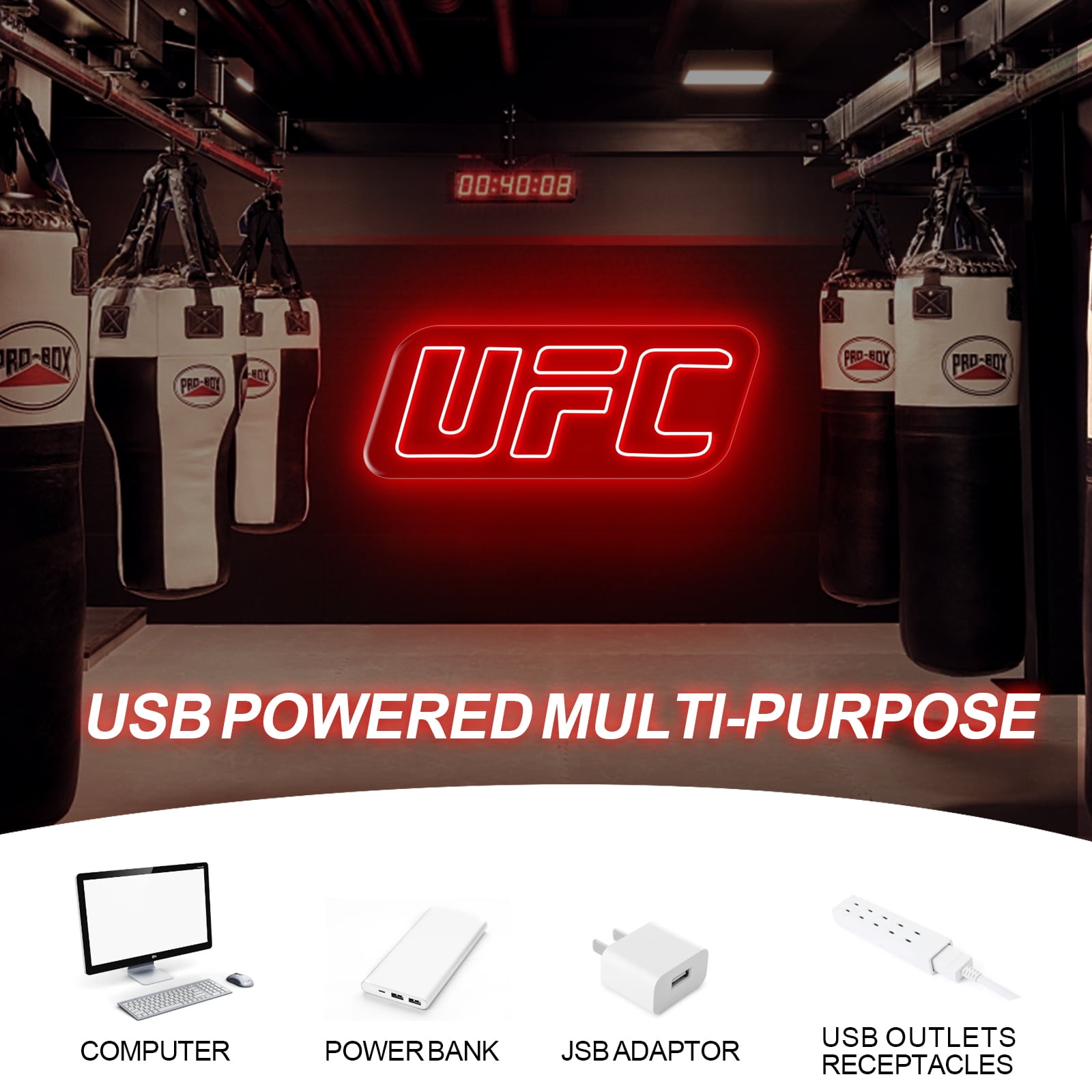 UFC Neon Sign, Led Wall Light, Ufc Logo Light Up Sign, Boxing Gym Neon Decor, Fighting Sport Wall Art, Man Cave Ufc Neon Light for Home, 15.4"x6.3"