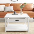 thumbnail image 3 of Walker Edison Moderne Table Basse Carrée Salon Accent Pouf Étagère de Rangement 30 Pouces, Blanc Brossé, 3 of 5