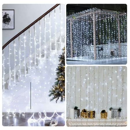 Led Twinkle Lights Window Curtain Icicle Lights, 304 LEDs String Fairy Starry Twinkle Stars Curtain Lights Indoor Outdoor Wall Window Curtain String Lights for Bedroom Party Wedding Christmas Decor ()