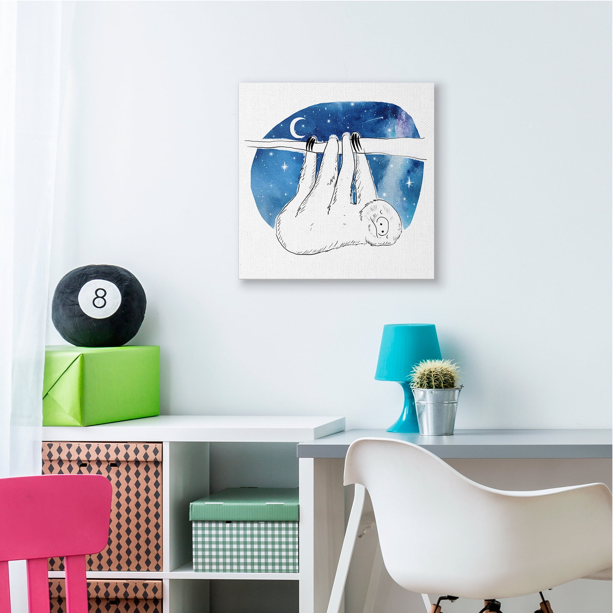 Stupell Industries Sloth Hanging Under Blue Night Starry Sky Canvas Wall Art, 24 x 24, Design by Esté Hupp