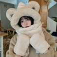 thumbnail image 3 of Gorro de felpa grueso y cálido de invierno con orejas de oso, súper suave, para prevenir el frío, bufanda todo en uno para mujer., 3 of 8