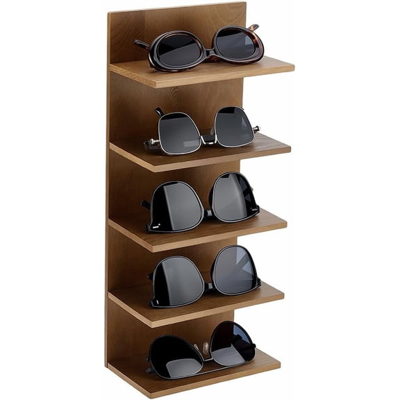 5 Tier Solid Wood Sunglasses Holder Organizer Simple Retro Eyeglass Holder Rack Wall Mount Sunglass Storage Glasses Stand of Eyewear Display