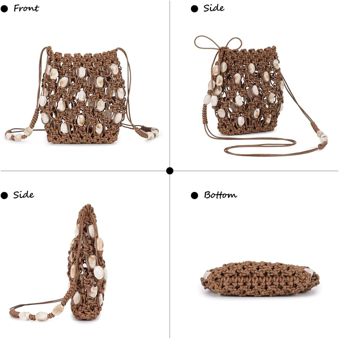 Women’s Boho Beaded Crochet Crossbody Phone Bag Lightweight Small Shoulder Purse with Adjustable Strap