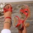 thumbnail image 3 of Rokment Womens Glitter Metallic Platform Chunky Block High Heels Dress Sandals Trendy Casual Comfortable Leather Orthopedic Dressy Pumps Walking Summer Shoes Red Size 9, 3 of 7