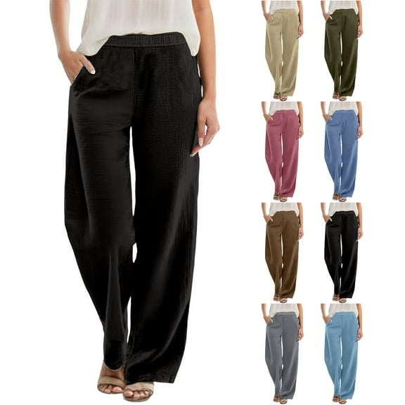 Summer Pants For Women Elastic Waist Solid Loose Fit Trousers With Pocket Army Green Lounge Pajama Pant L