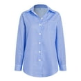 thumbnail image 5 of Kaprioy Womens Button Down Shirts Striped Classic Long Sleeve Collared Office Work Blouses Tops with Pocket Fall Fashion Clothes Blue, XXL, 5 of 6