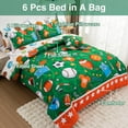 thumbnail image 3 of 6Pcs Bed in A Bag Twin Sports Comforter Set, Rugby Ball Jersey Patchwork Printed Bedding Collections,for Boys Kids Teen,Green, 3 of 6
