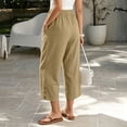 thumbnail image 6 of Dzrciro Capri Pants for Women, Cotton Linen Drawstring Elastic Waist Pants with Hem Button and Pockets, Comfy Daily Trendy Trousers S‑2XL, 6 of 9