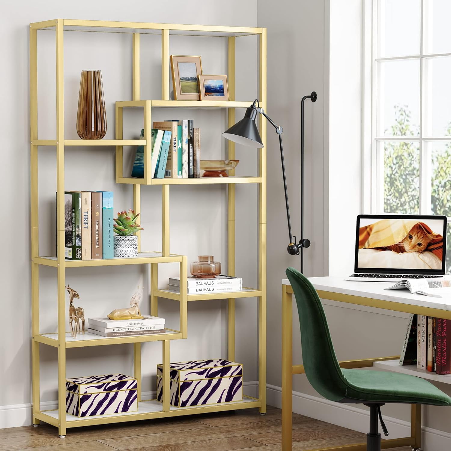 MAYEERTY Freestanding 9-Tier Etagere Bookshelf Industrial Charm Home Decor Display Shelf