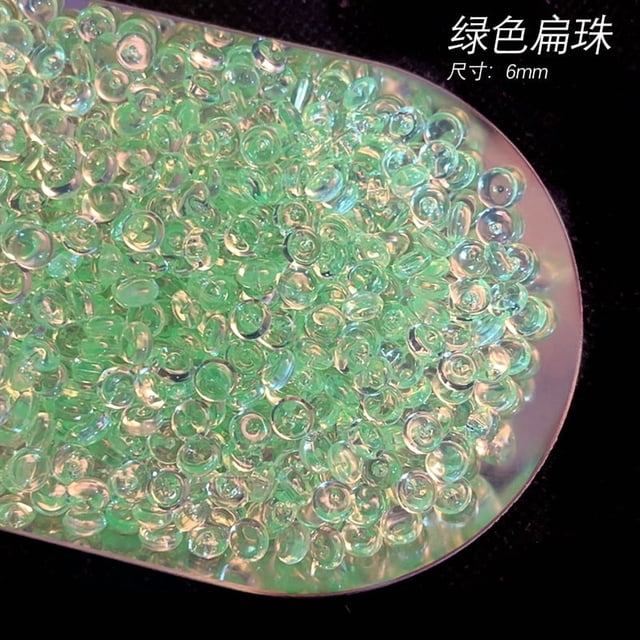 suxuMhao Perles en Vrac, Perles en Résine 100 g, Vert, Rond Plat, Rondelle, Bocal à Poisson, Perles de Remplissage pour Slime et Vase, Perles Croustillantes Plates 6 mm pour Fabrication de Slime, Perles Transparentes pour Bocal à Poisson, Bricolage