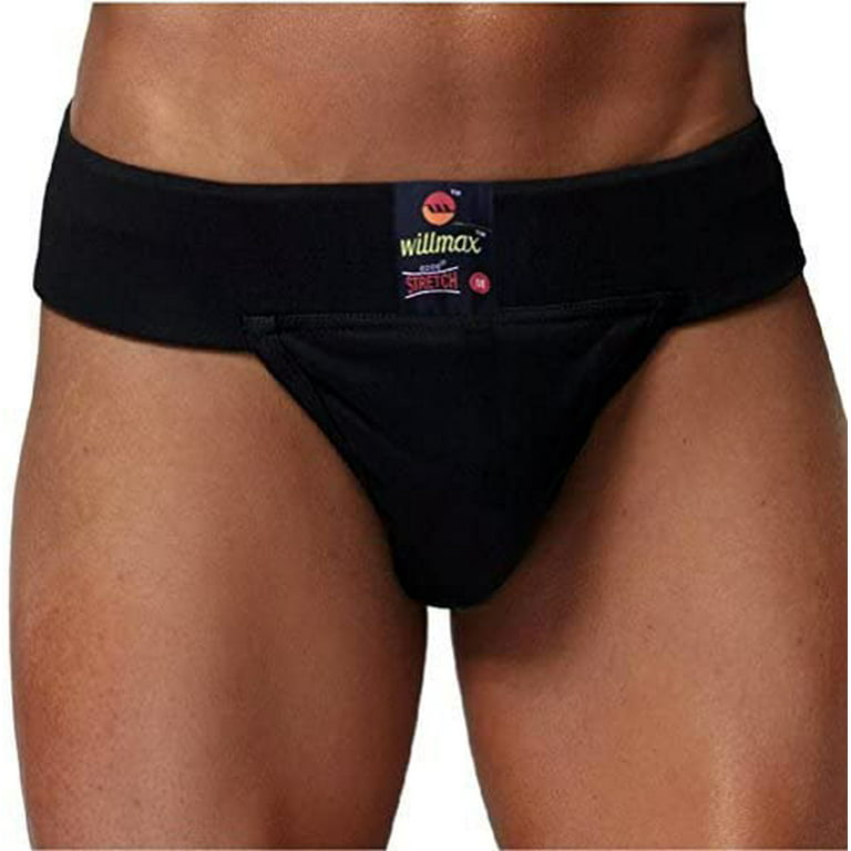 WMX Gym Cotton Supporter Back Covered with Cup Pocket Athletic Fit Brief  Multi Sport Underwear (Ezee, Black 4XL) 