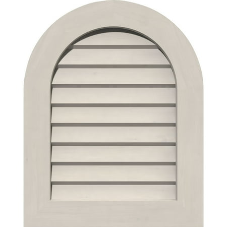 

12 W x 28 H Round Top Gable Vent (17 W x 33 H Frame Size): Primed Non-Functional Smooth Pine Gable Vent w/ Decorative Face Frame