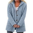 thumbnail image 2 of Women's Thick Warm Fleece Coat Hood Cardigan, Button Front Long Sleeve Loose Mid Length Winter Casual Loungewear Jacket Light Blue M, 2 of 8
