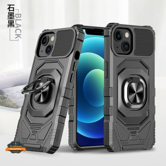 For Apple iPhone 15 Pro Max (6.7") Hybrid Magnetic Car Mount Ring Kickstand Stand Holder Protective [Military Grade] Phone Case Cover by Xpression - Black