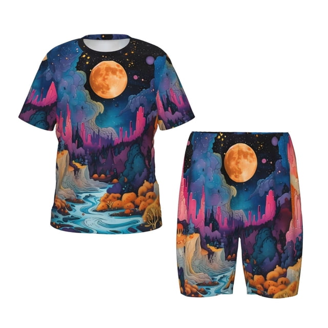 Balery Fantasy Cosmic Landscape Conjunto de Pijama Infantil de Manga Corta con Estampado – Ropa de Dormir de Algodón Suave-3X-Large