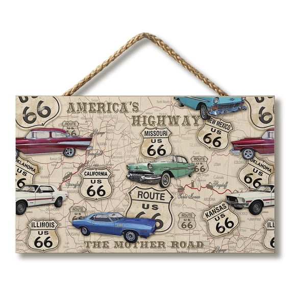 CounterArt "Route 66" Hanging Wood Wall Sign