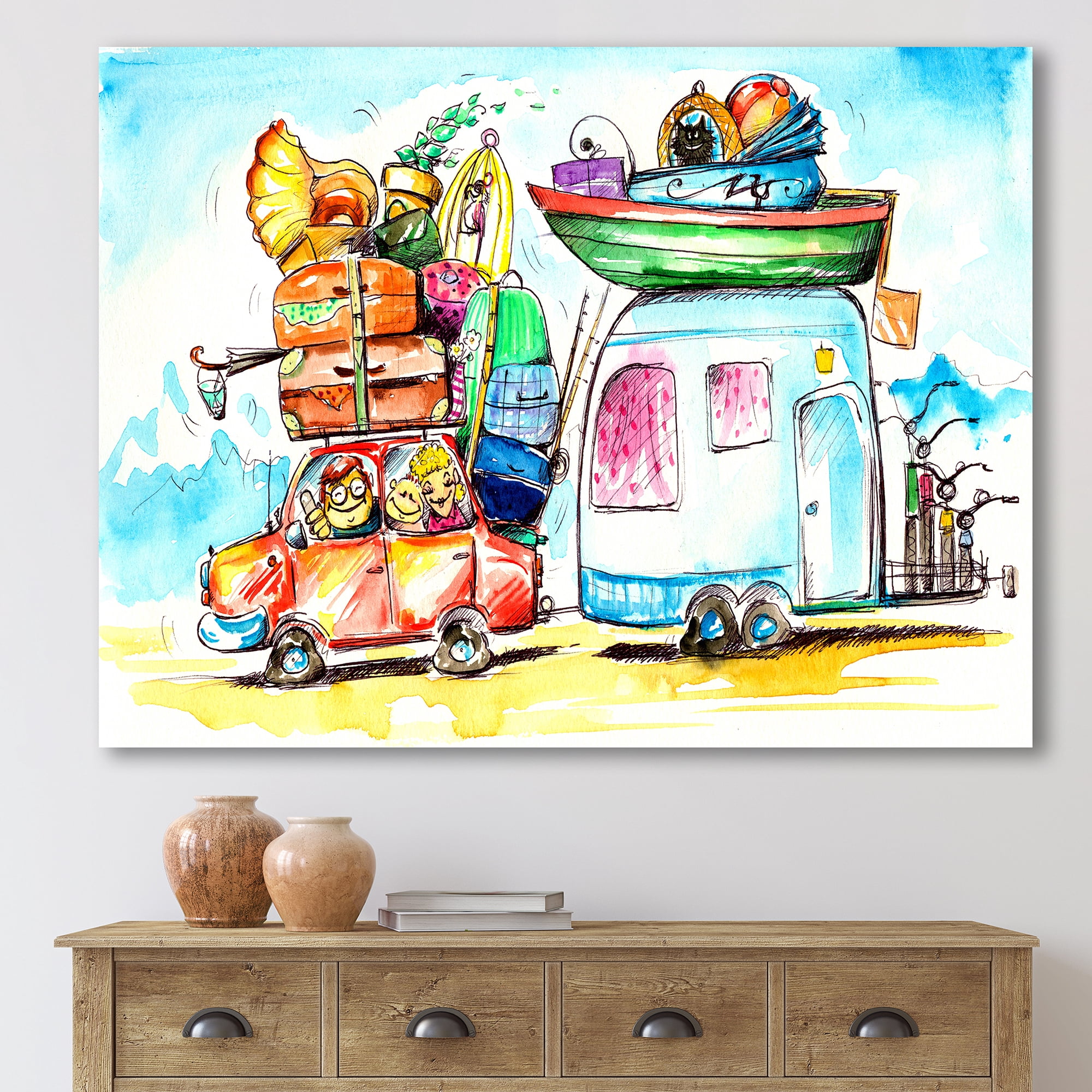 Caravans With Family Travel 40 in x 30 in Painting Canvas Art Print, by Designart