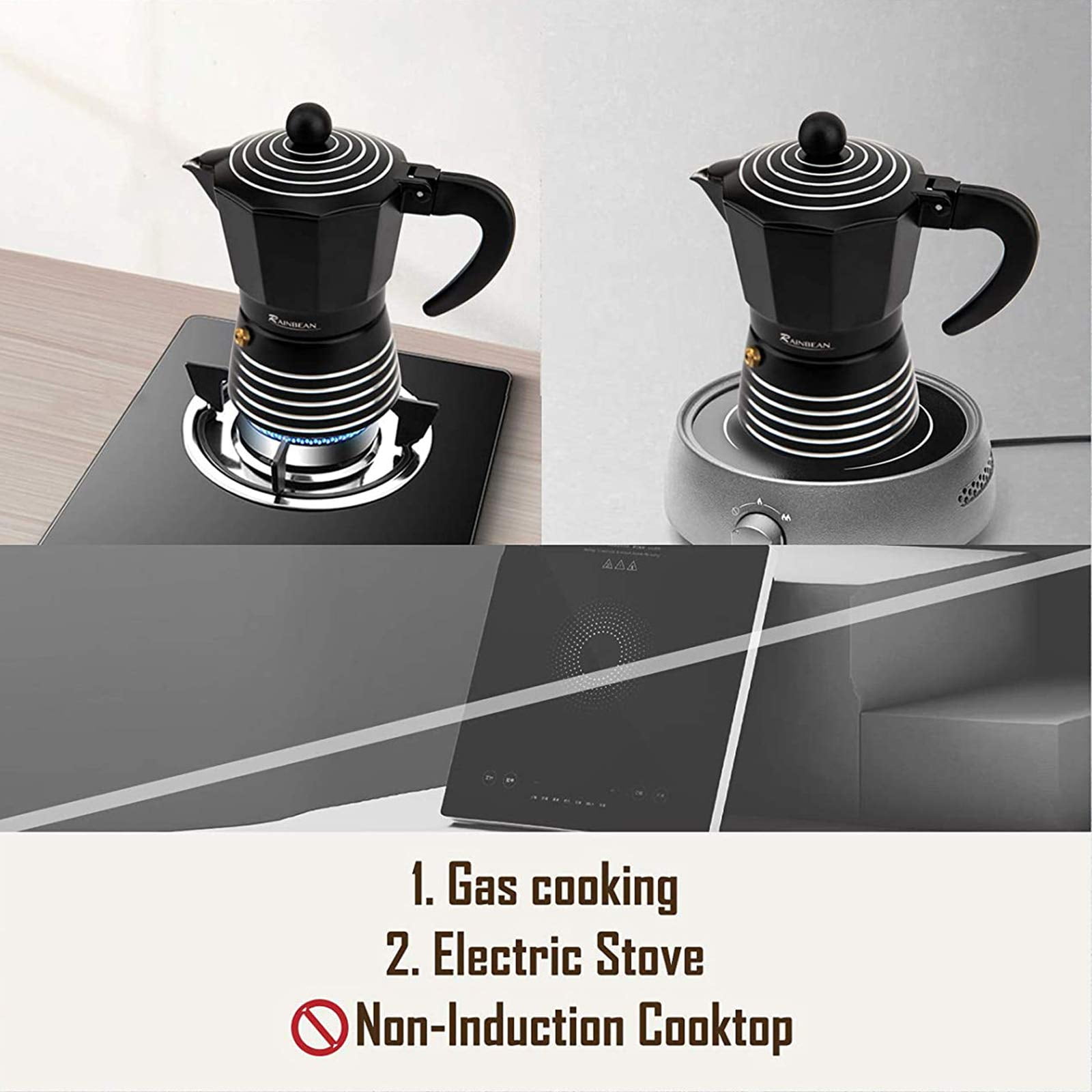 Lowestbest Stovetop Espresso Machine 3 Cups Moka Pot, Italian Cuban Greca Coffee Maker, Black