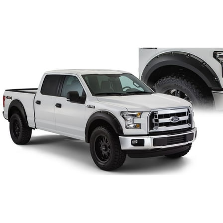 Bushwacker 20935-02 Black Pocket/Rivet Style Smooth Finish 4-Piece Fender Flare Set for 2015-2017 Ford F-150 (Excludes Models w/Tech Package)