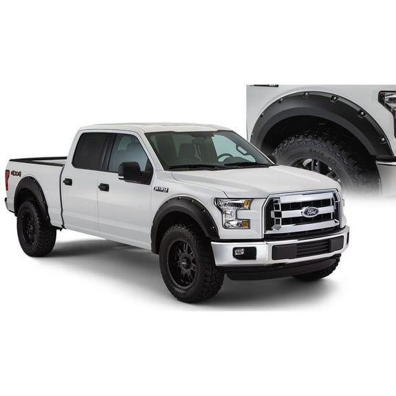 Bushwacker 20935-02 Black Pocket/Rivet Style Smooth Finish 4-Piece Fender Flare Set for 2015-2017 Ford F-150 (Excludes Models w/Tech Package)