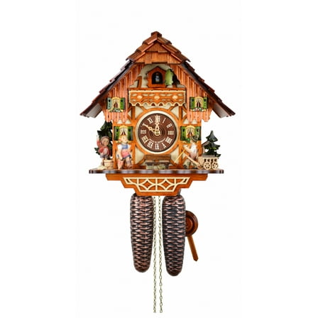 Cuckoo Clock Black Forest house with moving wanderer